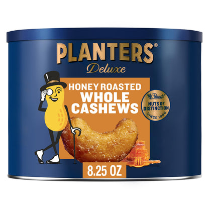 PLANTERS Deluxe Salted Whole Cashews – Picnic Snack for Backyard Patio Dining, Airtight Travel Canister