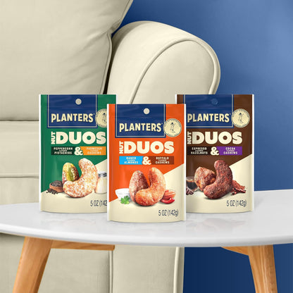PLANTERS Nut Duos – Camping & Hiking Snack, Portable Flavored Pistachio & Cashew Duo 5oz