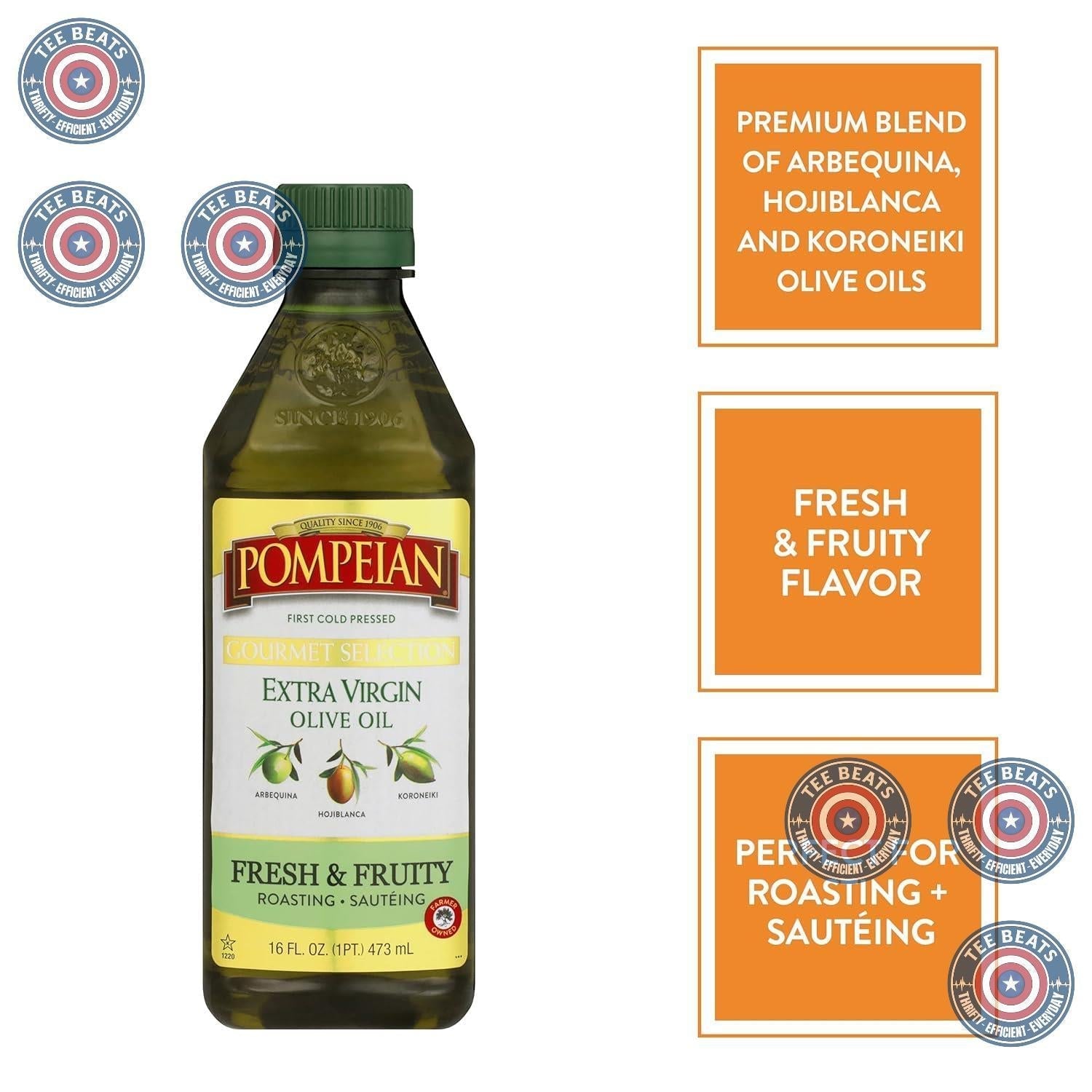 Pompeian Gourmet Selection Extra Virgin Olive Oil – Gourmet Collection Edition, Authentic Cold Pressed Oil for the Refined Dinner Table
