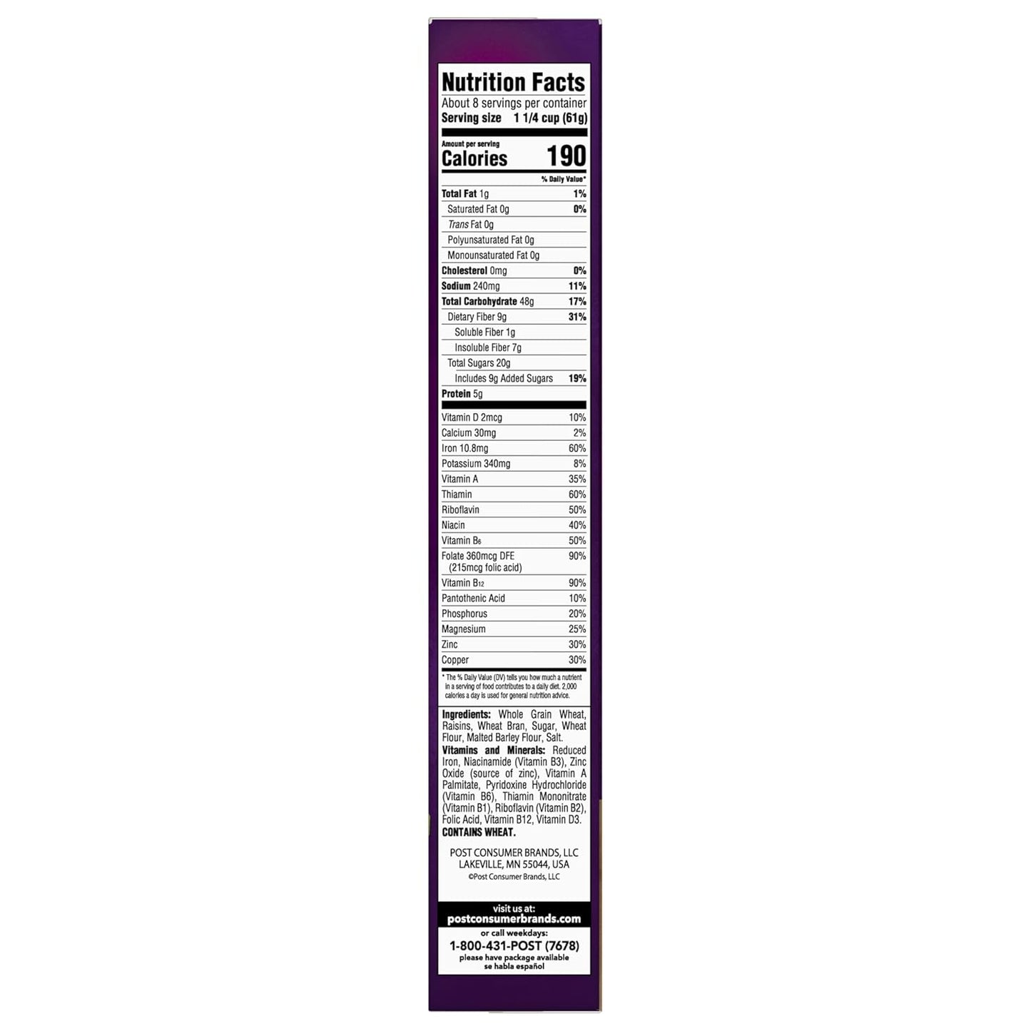 Post Raisin Bran Cereal – Wholesome Whole Grain Morning Bowl with 14 Vitamins and Minerals, 16.6 oz