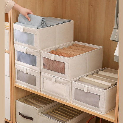 Pradnel Linen Closet Organizers for Office Focus Spaces, Neutral Storage Bins with Window Panel for Reference Books and Notebooks