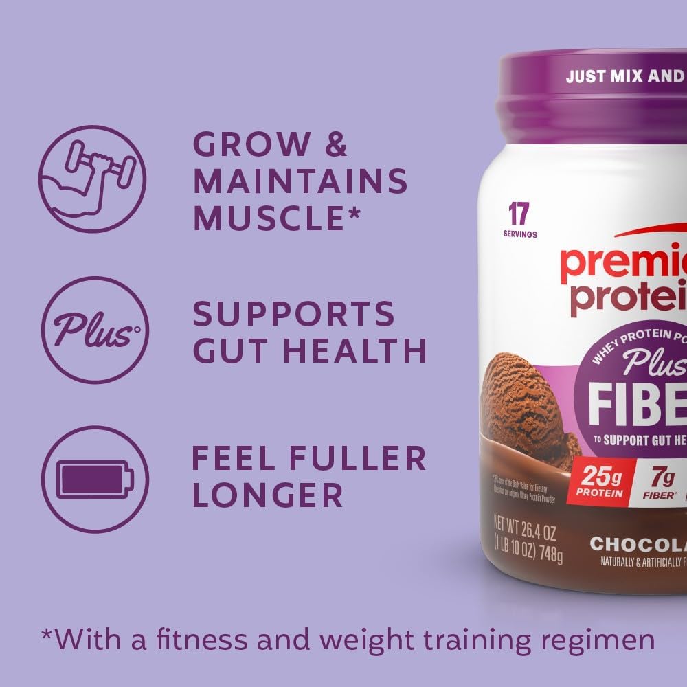 Premier Protein Powder Plus Fiber – Efficient Nutrition for Busy Parents, 25g Protein and 7g Fiber