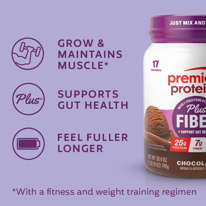 Premier Protein Powder Plus Fiber – Efficient Nutrition for Busy Parents, 25g Protein and 7g Fiber
