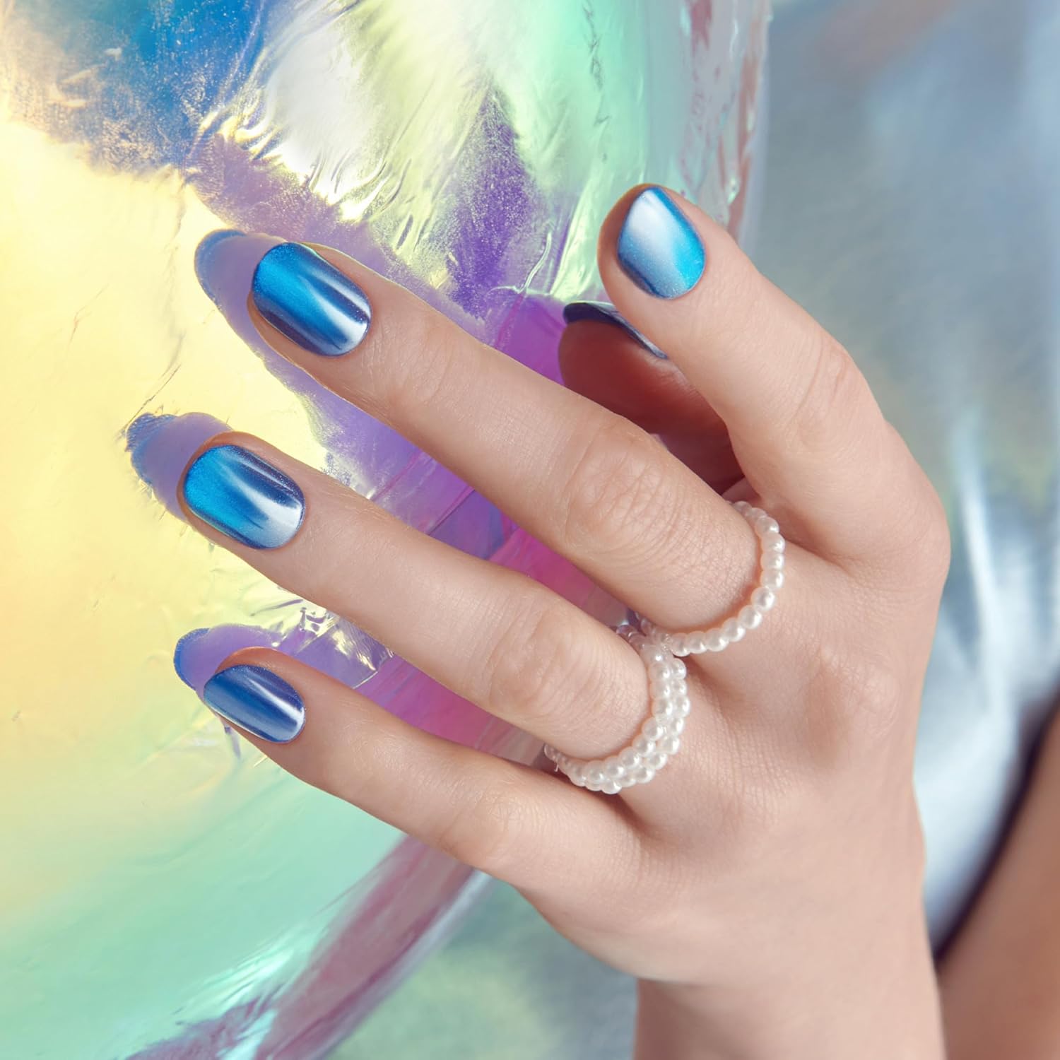 premium pearlescent chrome-like color finish baked into the nail