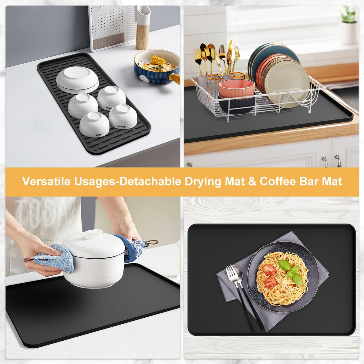 Premium Silicone Coffee Station Mat 24x16 – Holiday Gift for Home Baristas with Removable Drying Tray