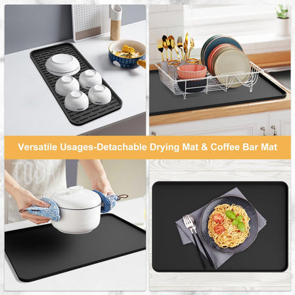 Premium Silicone Coffee Station Mat 24x16 – Holiday Gift for Home Baristas with Removable Drying Tray