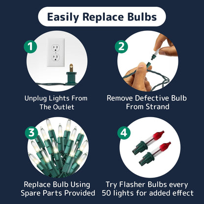 PREXTEX B10 Green Wire String Lights – Durable Outdoor Holiday Lighting for Patio Dining, Fence Lines, and Backyard Entertaining