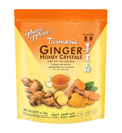 Prince of Peace Instant Ginger Honey Crystals with Turmeric – Single-Serve Sachet for On-the-Go Professionals