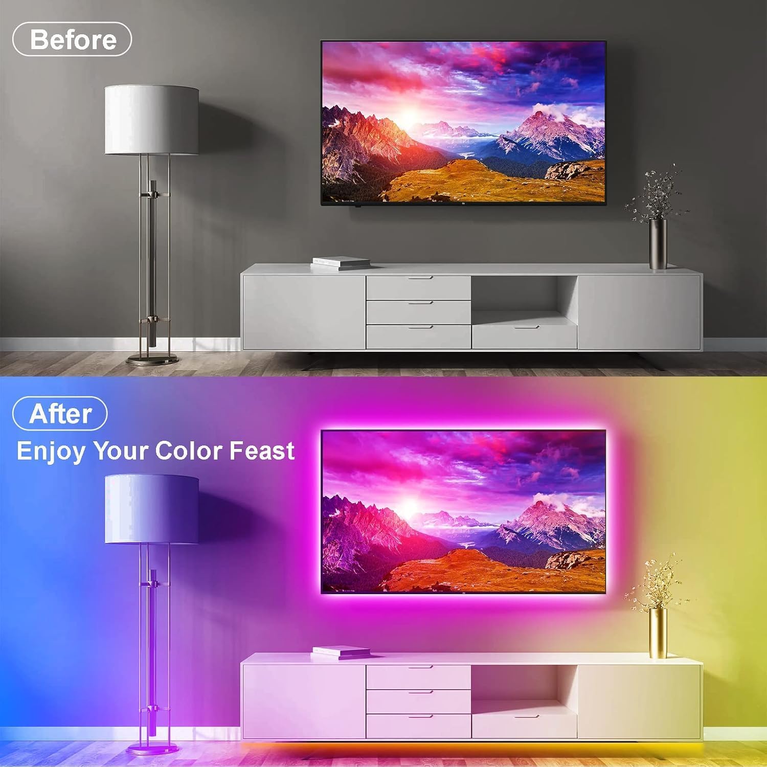 PSTAR USB LED Strip Lights for Cozy Home Ambiance, Dimmable RGB Backlight for Living Room, Dorm, and Reading Nook
