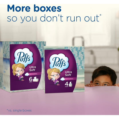 Puffs Facial Tissues 4-Box Pack – Family Bulk Supply for Daycare Bags and Bedside Sick Days