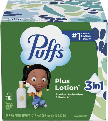 Puffs Plus Lotion Tissues for Bathroom Counter and Wind-Down Ritual, Lotion-Soothed Nose Care
