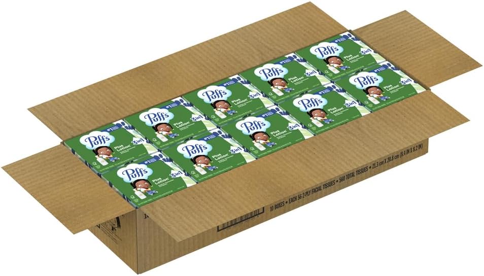 Puffs Plus Lotion Tissues for Bathroom Counter and Wind-Down Ritual, Lotion-Soothed Nose Care
