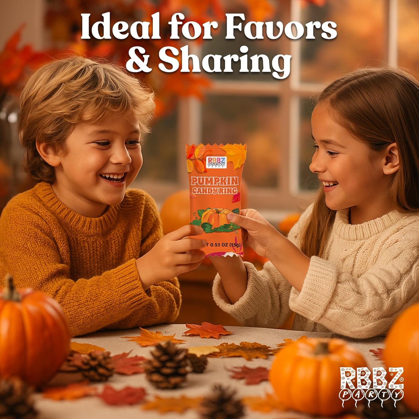 Pumpkin Candy 3D Ring Pops – 18 Individually Wrapped Suckers for Camping Trip and Outdoor Harvest Events