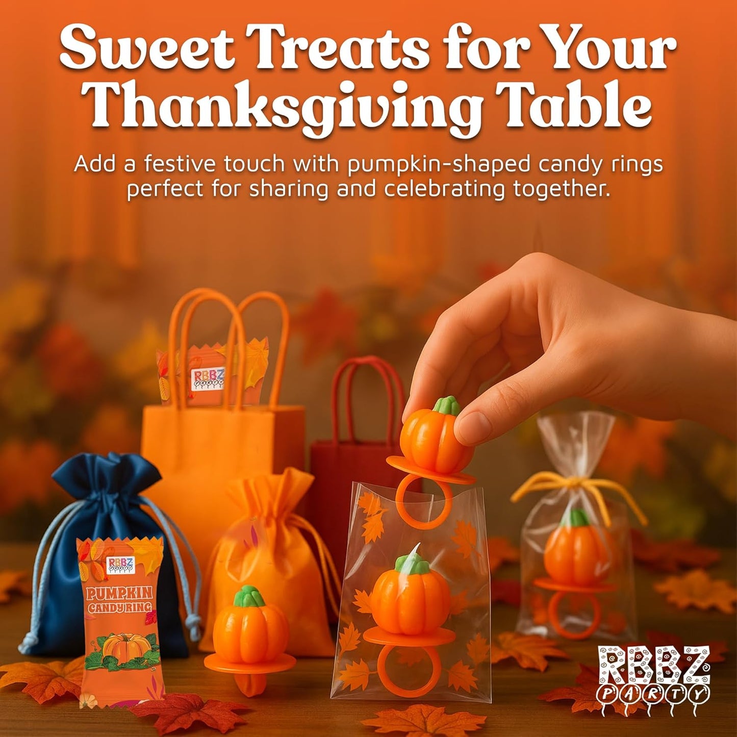 Pumpkin Candy 3D Ring Pops – 18 Individually Wrapped Suckers for Camping Trip and Outdoor Harvest Events