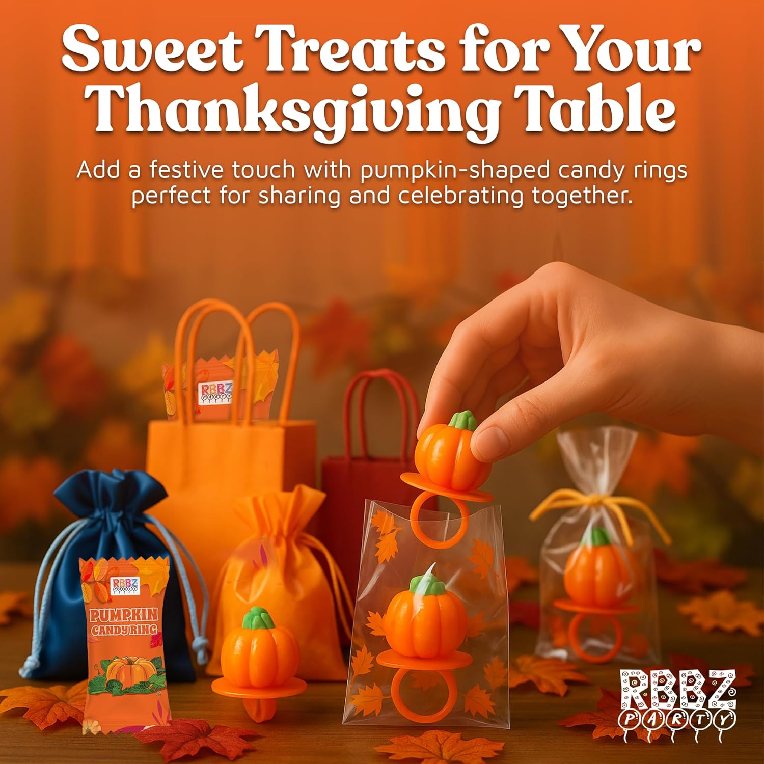 Pumpkin Candy 3D Ring Pops – 18 Individually Wrapped Suckers for Camping Trip and Outdoor Harvest Events