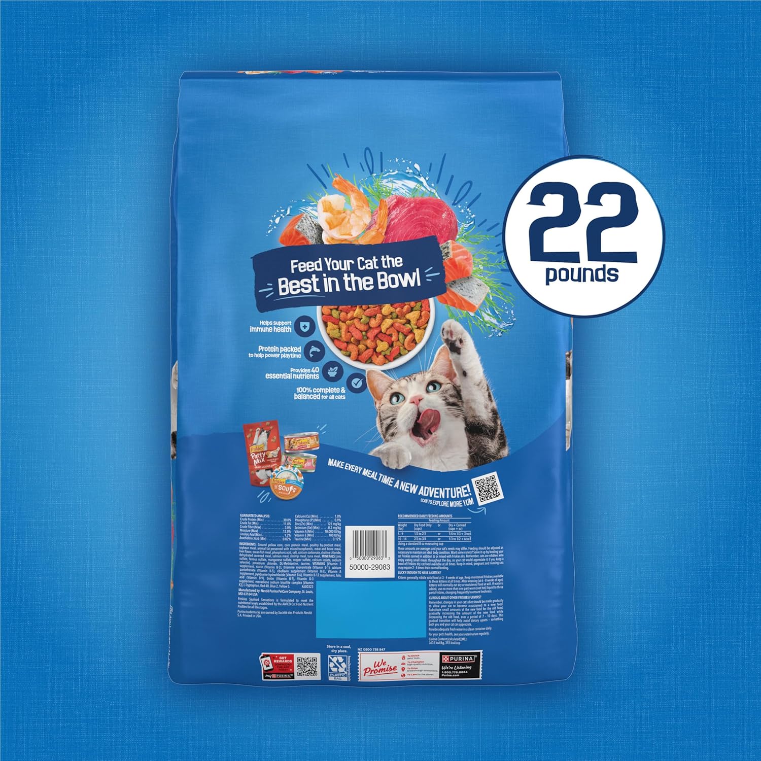 Purina Friskies Seafood Sensations Dry Food 22 lb. - Family-Sized Salmon Tuna Shrimp Bag for Kittens Through Seniors