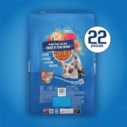 Purina Friskies Seafood Sensations Dry Food 22 lb. - Family-Sized Salmon Tuna Shrimp Bag for Kittens Through Seniors