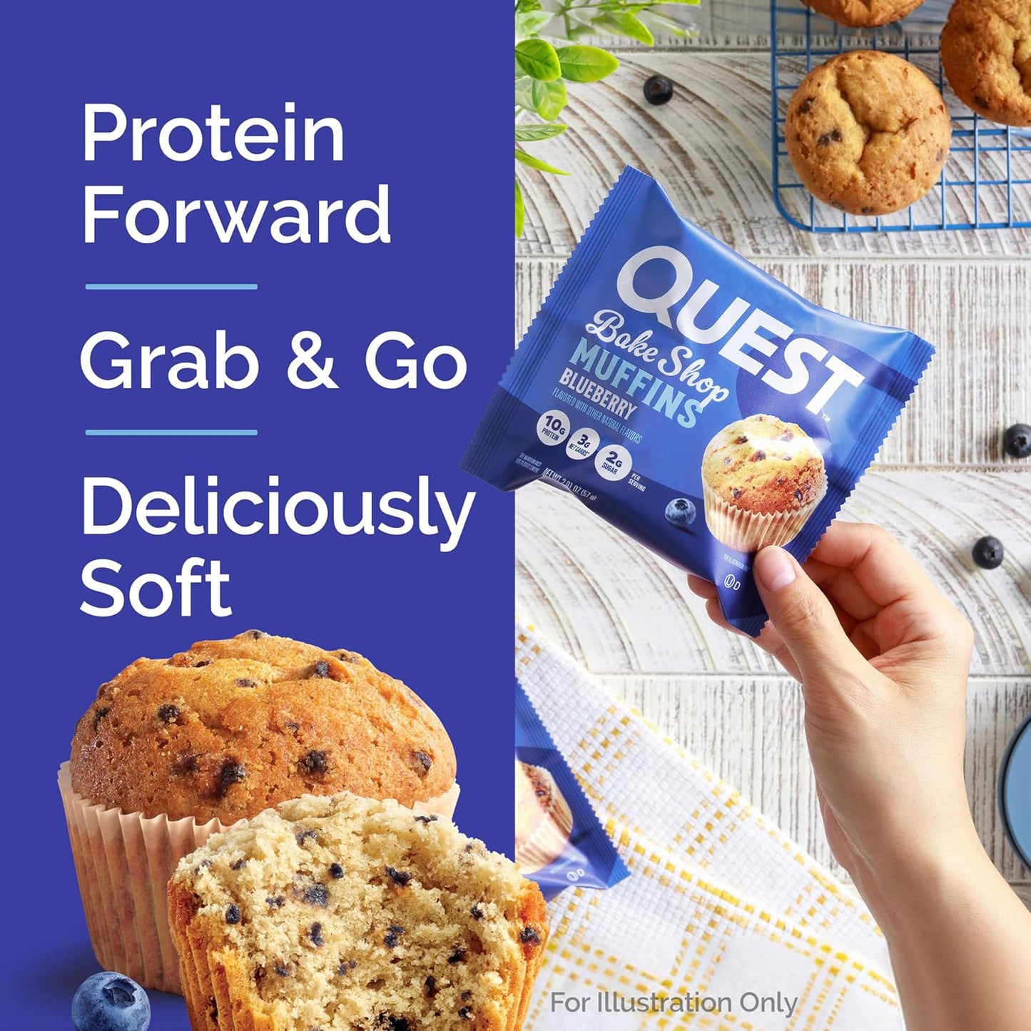Quest Bake Shop Blueberry Muffins – Uncluttered Snack Drawer Staple for Low-Carb Households, 4 Count