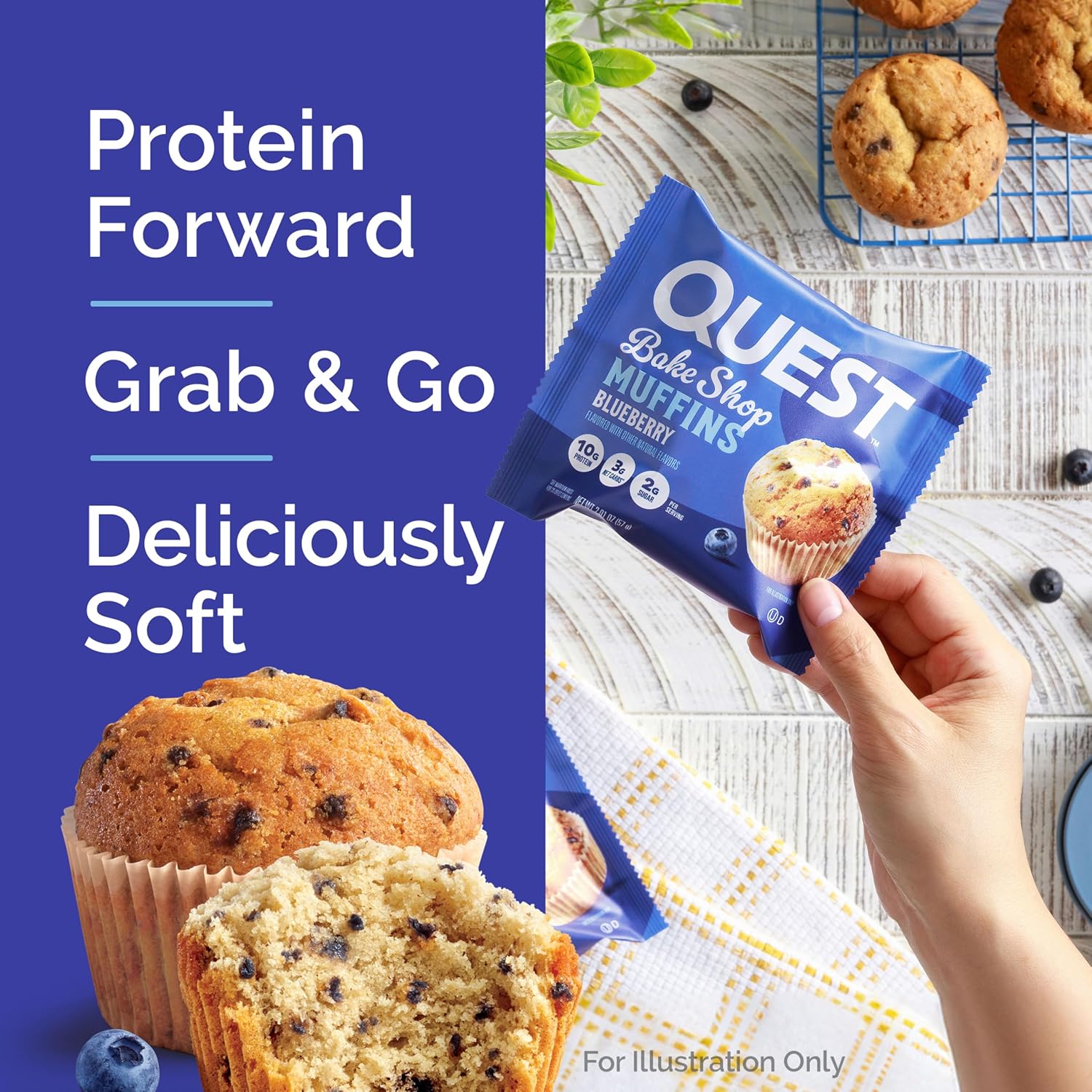 Quest Bake Shop Blueberry Muffins – Uncluttered Snack Drawer Staple for Low-Carb Households, 4 Count
