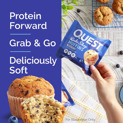 Quest Bake Shop Blueberry Muffins – Uncluttered Snack Drawer Staple for Low-Carb Households, 4 Count
