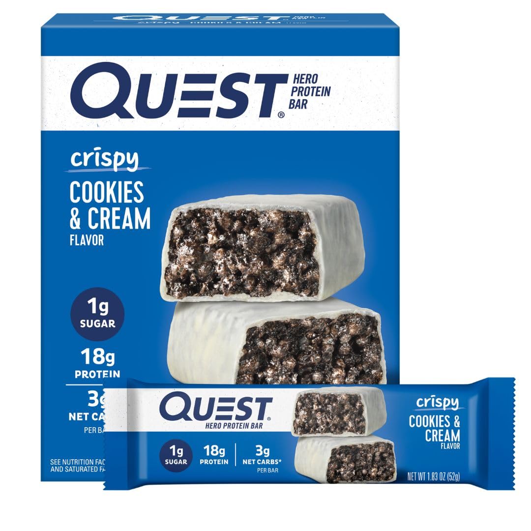 Quest Nutrition Crispy Cookies & Cream Hero Protein Bar – Lunch Box Snack for After-School Pickup, 18g Protein