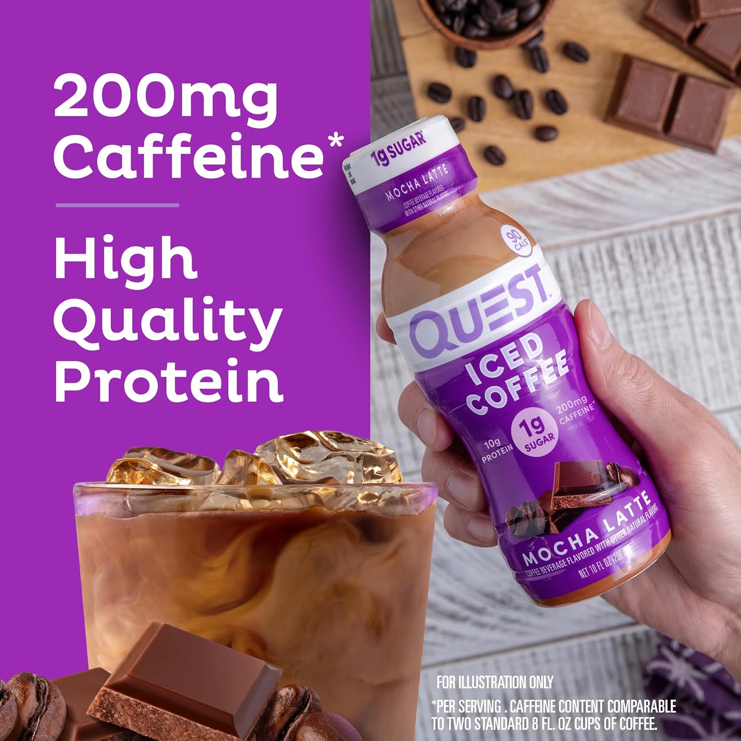 Quest Nutrition Iced Coffee Mocha Latte Travel Bottle for Road Trips and Outdoor Errands, 90 Calorie Protein Coffee 4-Count