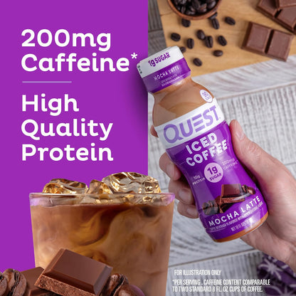 Quest Nutrition Iced Coffee Mocha Latte Travel Bottle for Road Trips and Outdoor Errands, 90 Calorie Protein Coffee 4-Count