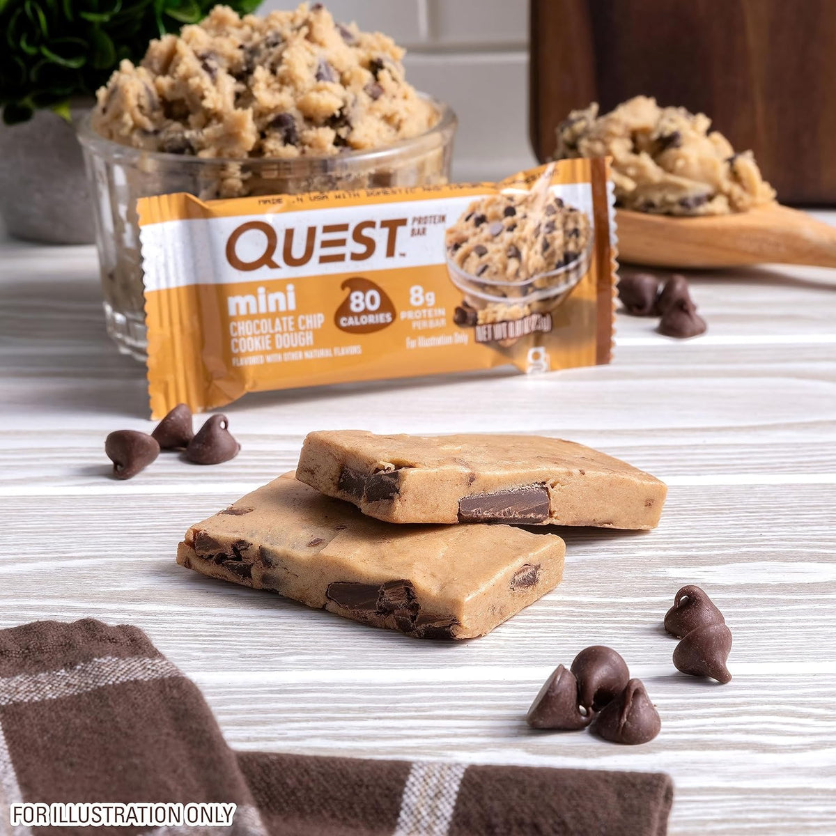 Quest Nutrition Mini Chocolate Chip Protein Bars – Gym Bag and Locker Recovery Bite for Outdoor Workouts, Gluten Free, Pack of 2