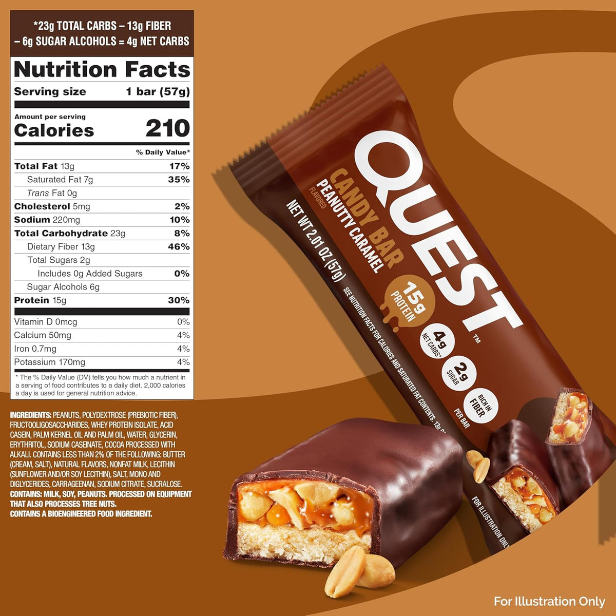 Quest Nutrition Protein Bar Peanutty Caramel – On-the-Go Car Snack for Active Commutes and Road Trips, 2g Sugar