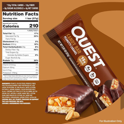 Quest Nutrition Protein Bar Peanutty Caramel – On-the-Go Car Snack for Active Commutes and Road Trips, 2g Sugar