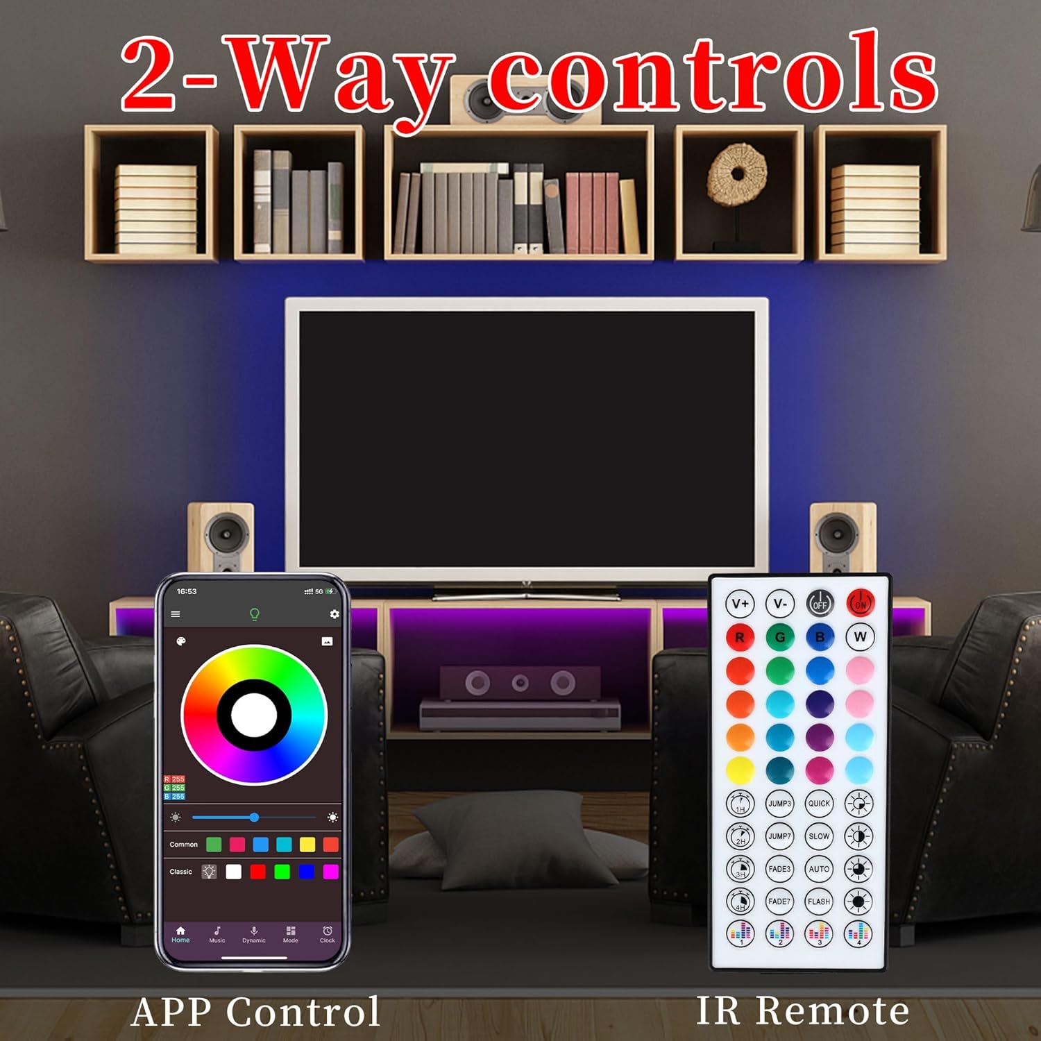 QZYL RGB LED Strip Lights for Kitchen Cabinets and Ceiling Edges, App-Controlled Mood Lighting