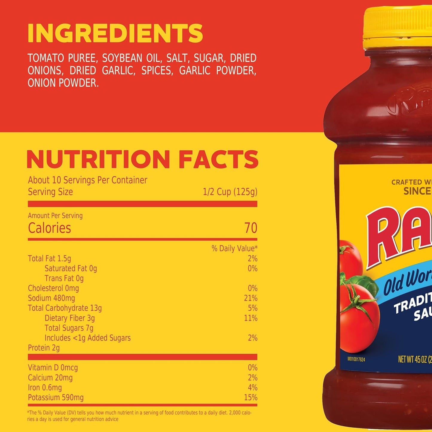 Ragu Old World Style Traditional Sauce, Time-Saving Pantry Staple for Streamlined Family Dinners, 45 oz