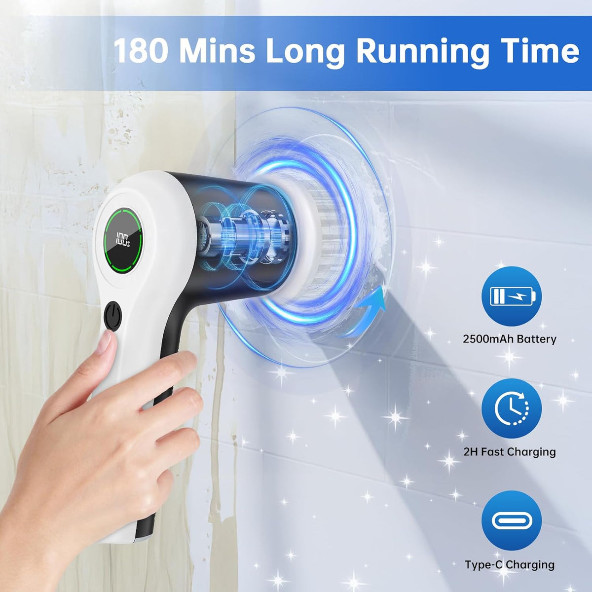 rechargeable lithium-ion battery delivering 180 minutes of cordless runtime