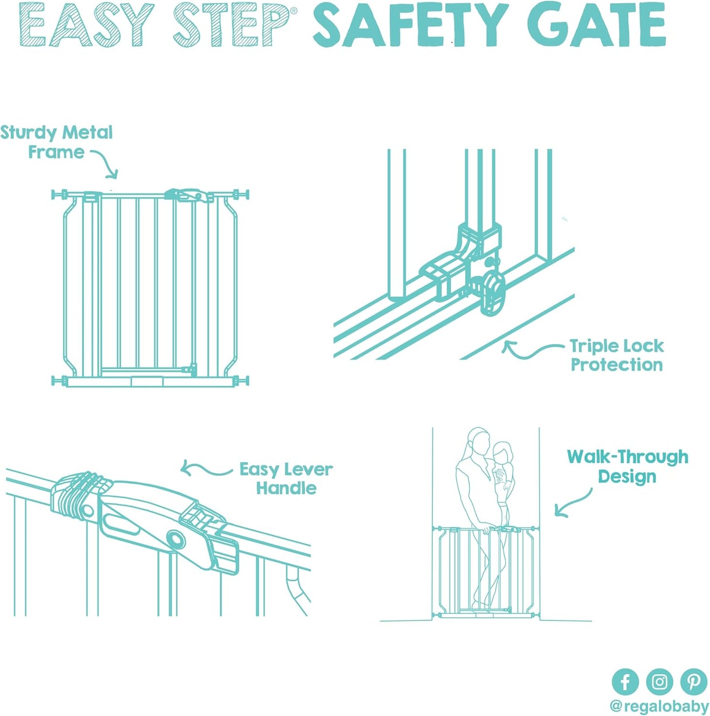 Regalo Platinum Baby Gate with Door – Designer-Friendly Pressure Mounted Gate for Stairways and Open-Concept Living Rooms
