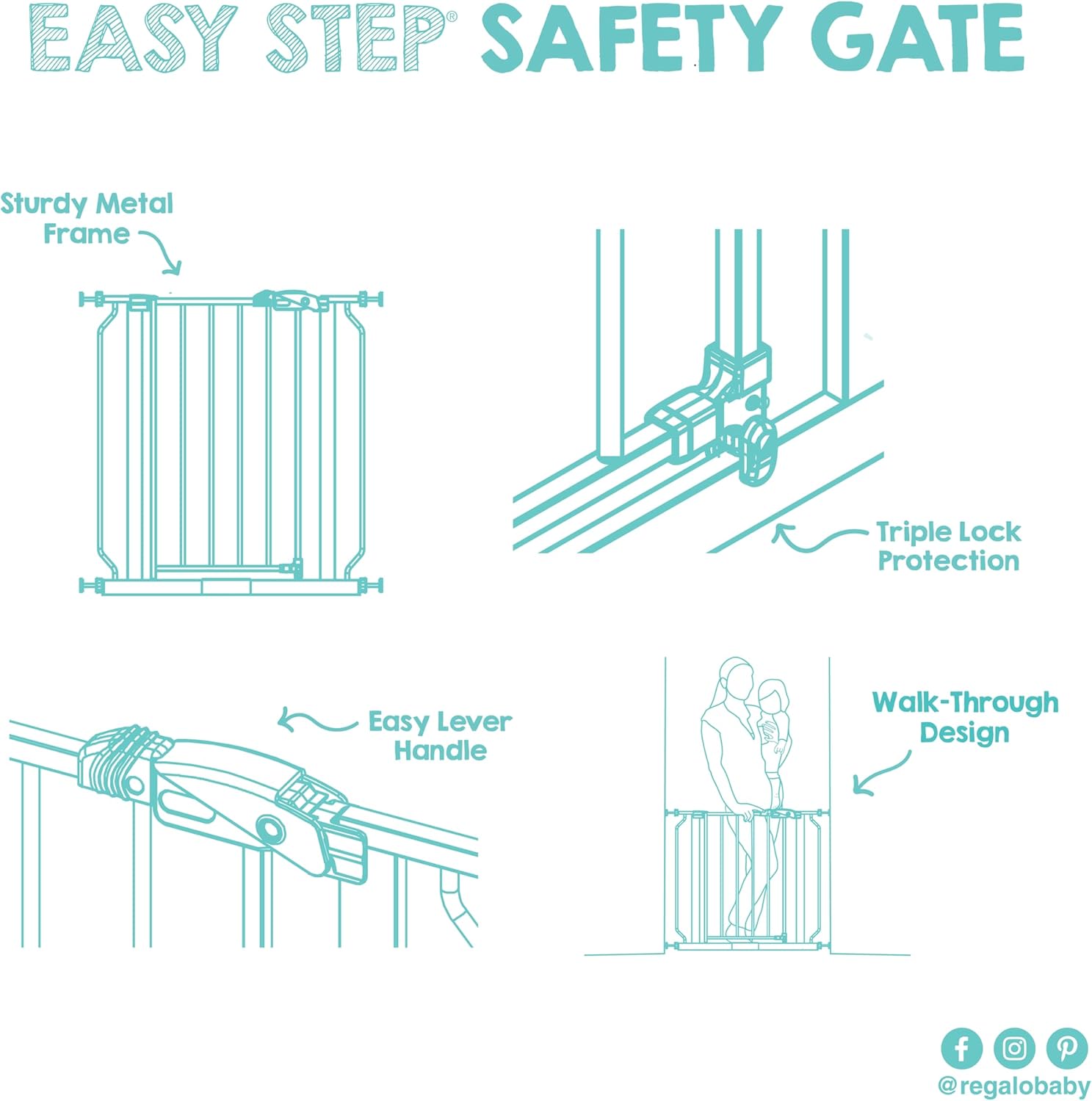 Regalo Platinum Baby Gate with Door – Designer-Friendly Pressure Mounted Gate for Stairways and Open-Concept Living Rooms