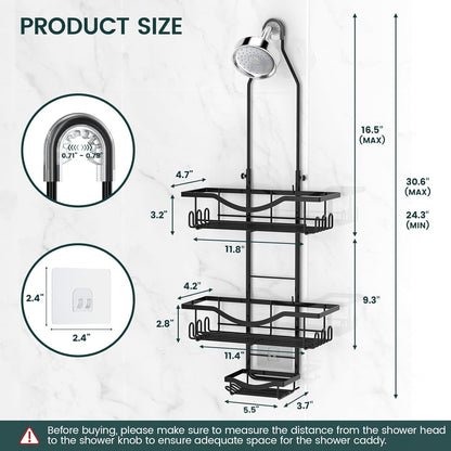 REINHARDT Adjustable Shower Caddy – Simple Wall Storage for Intentional Home Living, Matte Stainless Steel Hanging Organizer