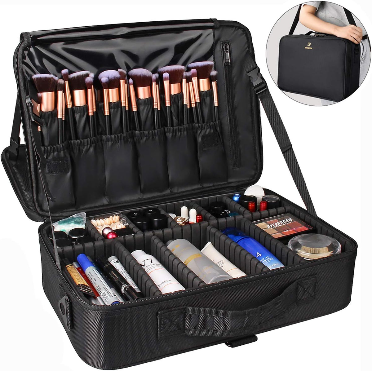 Relavel Professional Makeup Bag – Rain-Proof Outdoor Event Carrier, 16.5-Inch 3-Layer Artist Travel Case