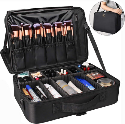 Relavel Professional Makeup Bag – Rain-Proof Outdoor Event Carrier, 16.5-Inch 3-Layer Artist Travel Case
