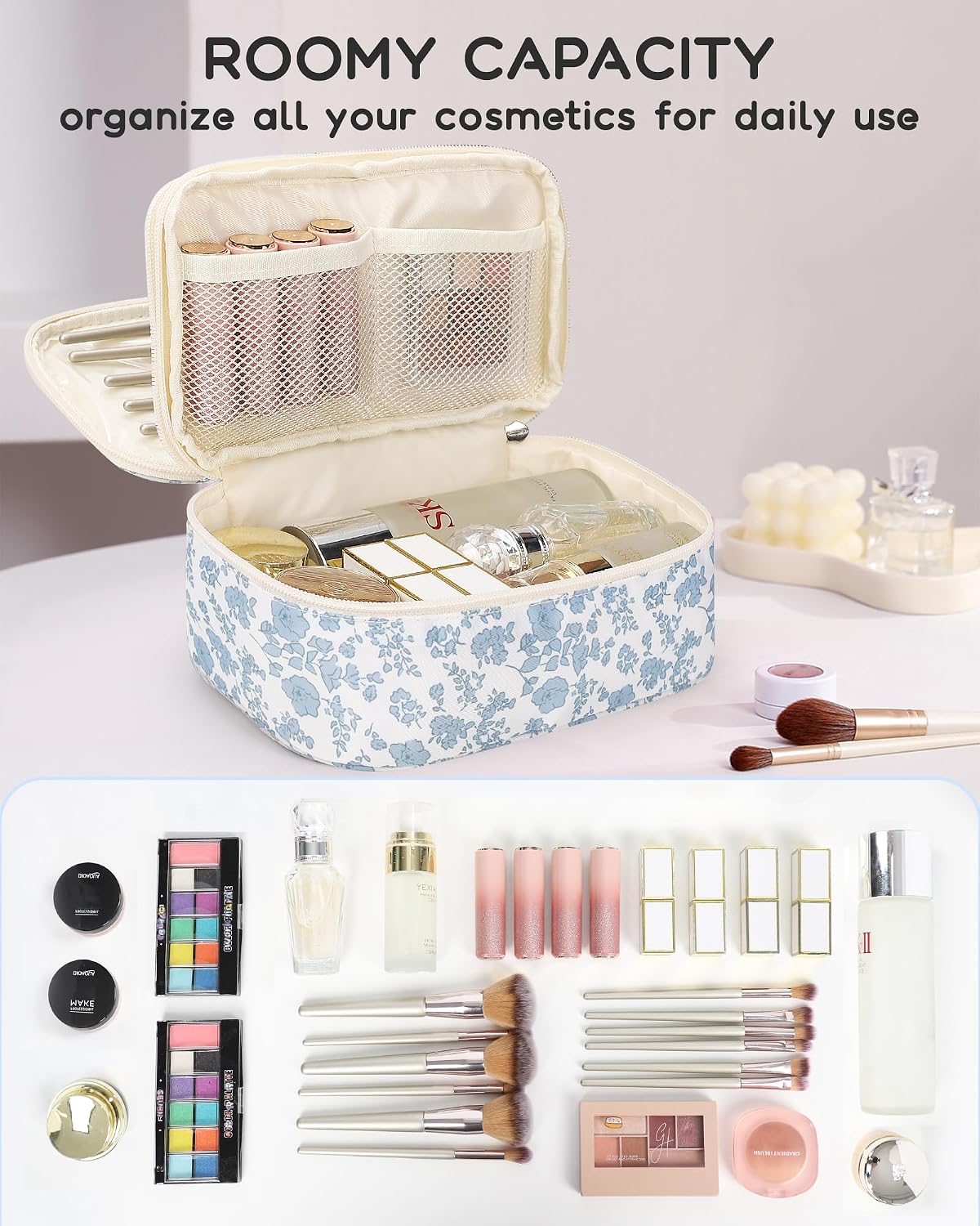 Relavel Travel Makeup Bag – Less-Is-More Beauty Pouch, Solid-Color Double-Layer Travel Organizer