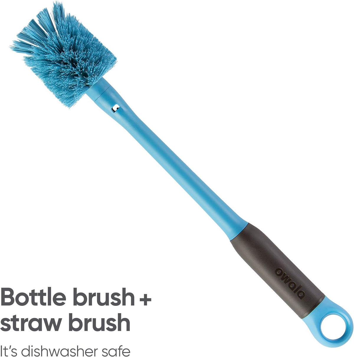 removable brush head with firm bristles for deep scrubbing of bottle interiors