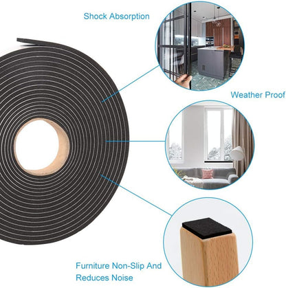 Renter Safe Foam Weather Strip – Clean Removal Black Seal for Apartment Doors Without Damage or Residue