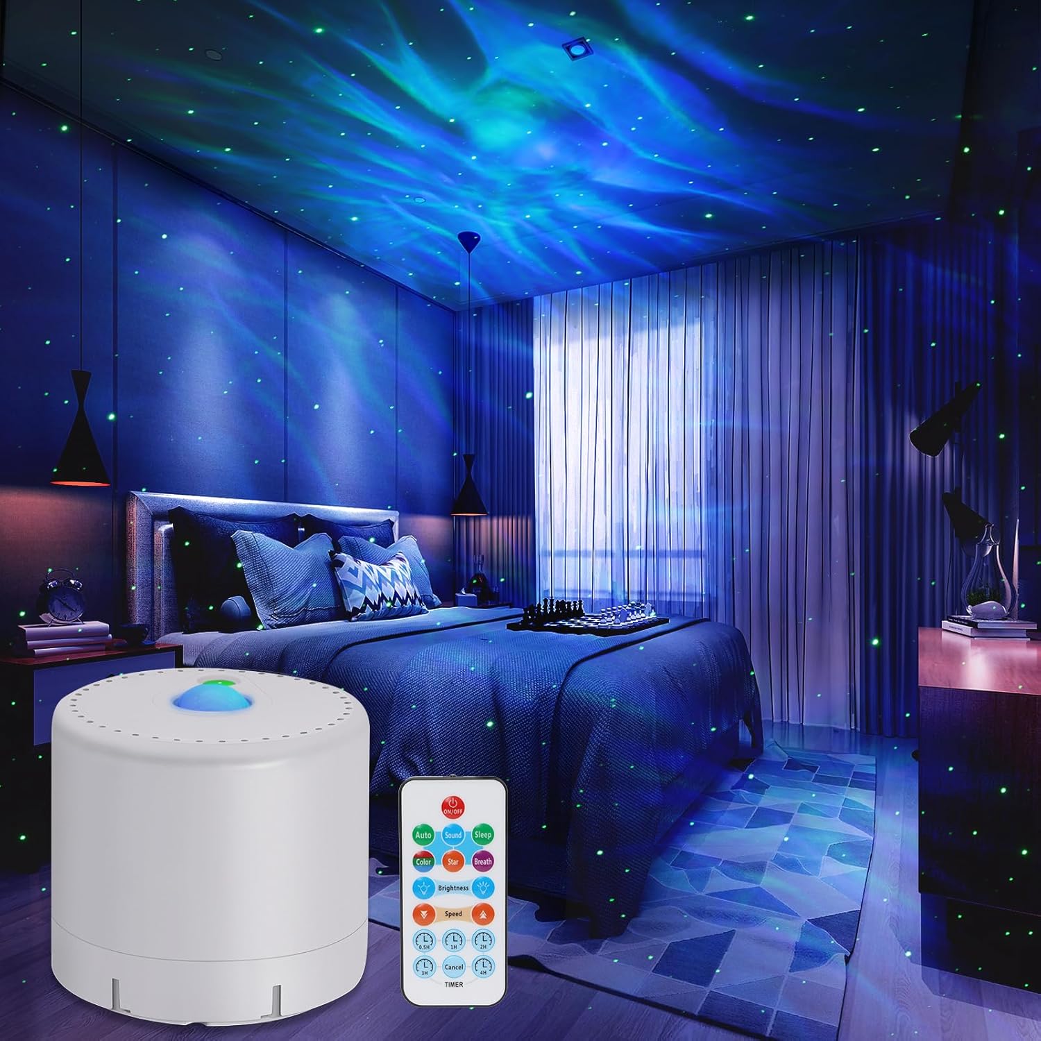 rgb led nebula projection in red, green and blue with independent green star layer