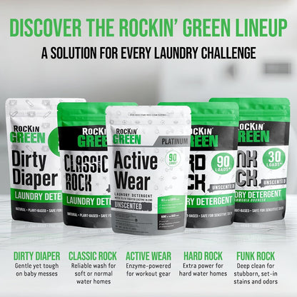 Rockin' Green Active Wear Detergent Powder for Allergy-Sensitive Family Laundry, Plant-Based Non-Toxic Enzyme Wash