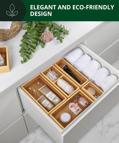 ROYAL CRAFT WOOD Bamboo Drawer Tray Set – Decorative Organizer for Vanity Counter, Aesthetic Makeup and Beauty Storage