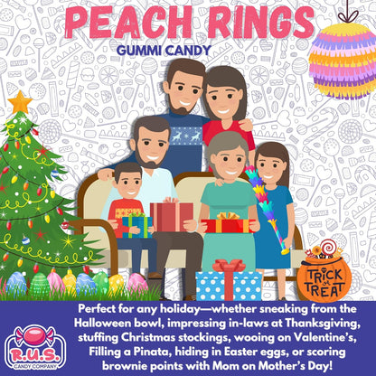 RUS Candy Company Peach Ring Gummies 2-Pack 8 oz Bags – Lighter Fruity Candy Alternative for Wellness-Focused Snackers