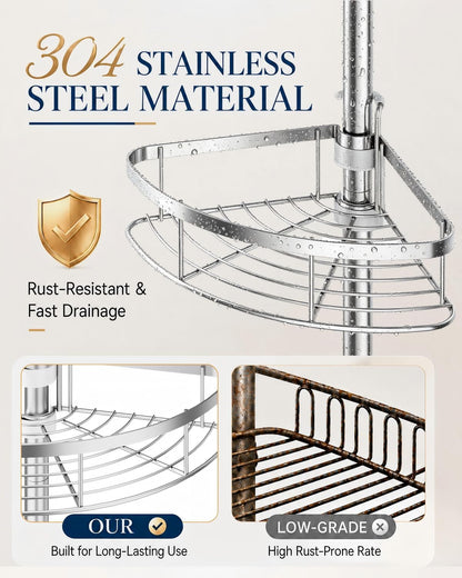 rustproof stainless steel rods and shelves throughout