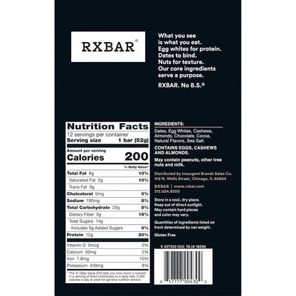 RXBAR Chocolate Sea Salt Bars – Guilt-Free Sweet Craving Fix for Your Wellness Routine, Gluten Free 12-Count Box