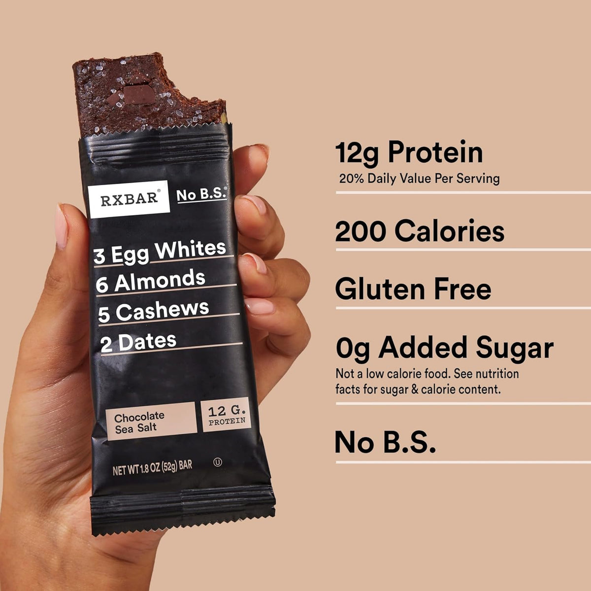 RXBAR Chocolate Sea Salt – Pre-Workout Fuel for Running Trails and Gym Bags, 10-Count Protein Bar Box
