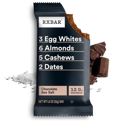 RXBAR Chocolate Sea Salt – Pre-Workout Fuel for Running Trails and Gym Bags, 10-Count Protein Bar Box