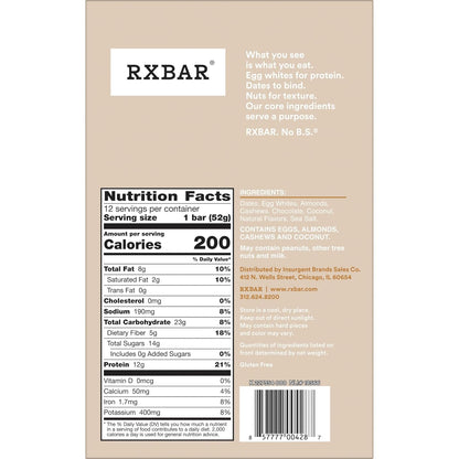 RXBAR Coconut Chocolate Protein Bar – Carry-On Friendly Protein Snack for Flights and Layovers, 12 Count Box